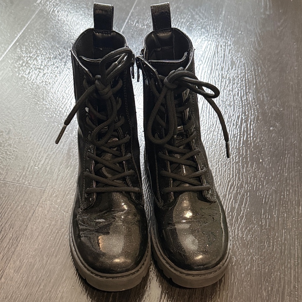 Art Class Girls Black Lace-Up Combat Boots sz 3